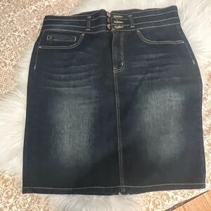 Chic Dark Blue Denim Pencil Skirt